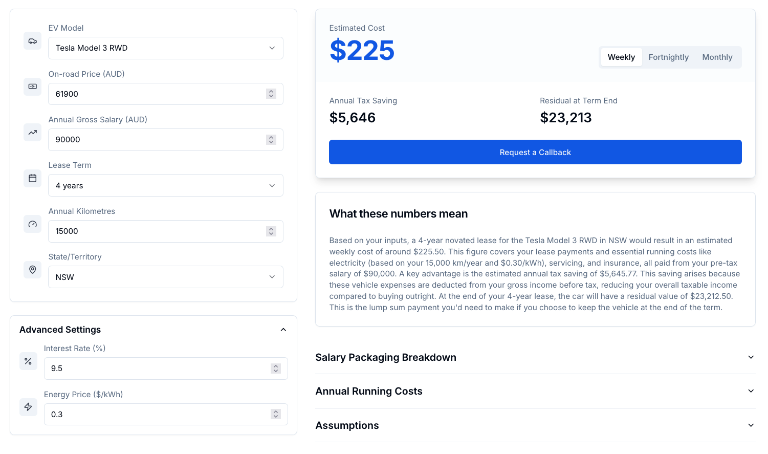 Firebase novated lease calculator